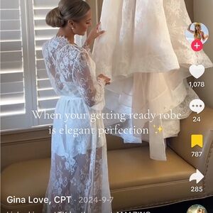 Bridal Get Ready Elegant White Lace Robe